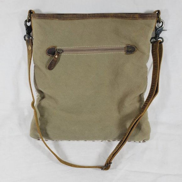 Myra Sand Weaver Upcycled Rug Canvas Leather Crossbody Bag - Picture 3 of 4